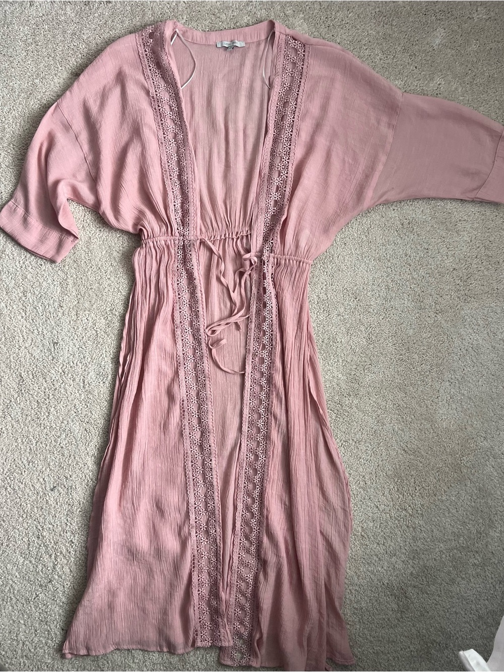 Love Tree Blush Pink Crochet Trim Kimono Duster Cardigan - Picture 9 of 10